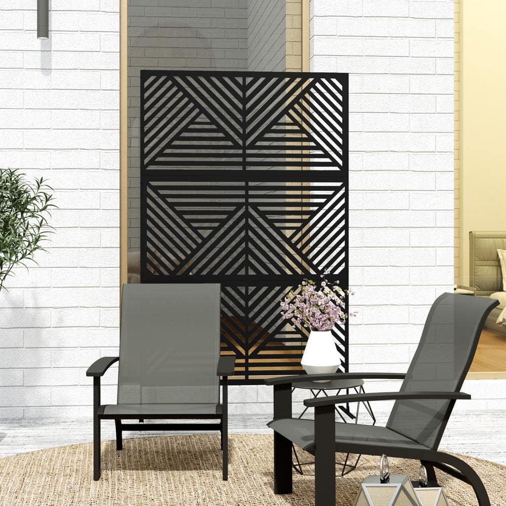 Outsunny Steel Outdoor Privacy Screen, 78in. H x 48 in. W Decorative Privacy Fence Screen, Freestanding Divider with Stand, Black (2)