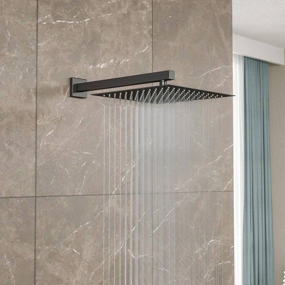 Logmey 16 in. Straight Rain Shower Arm Extension in Matte Black with Square Shower Escutcheon (2)