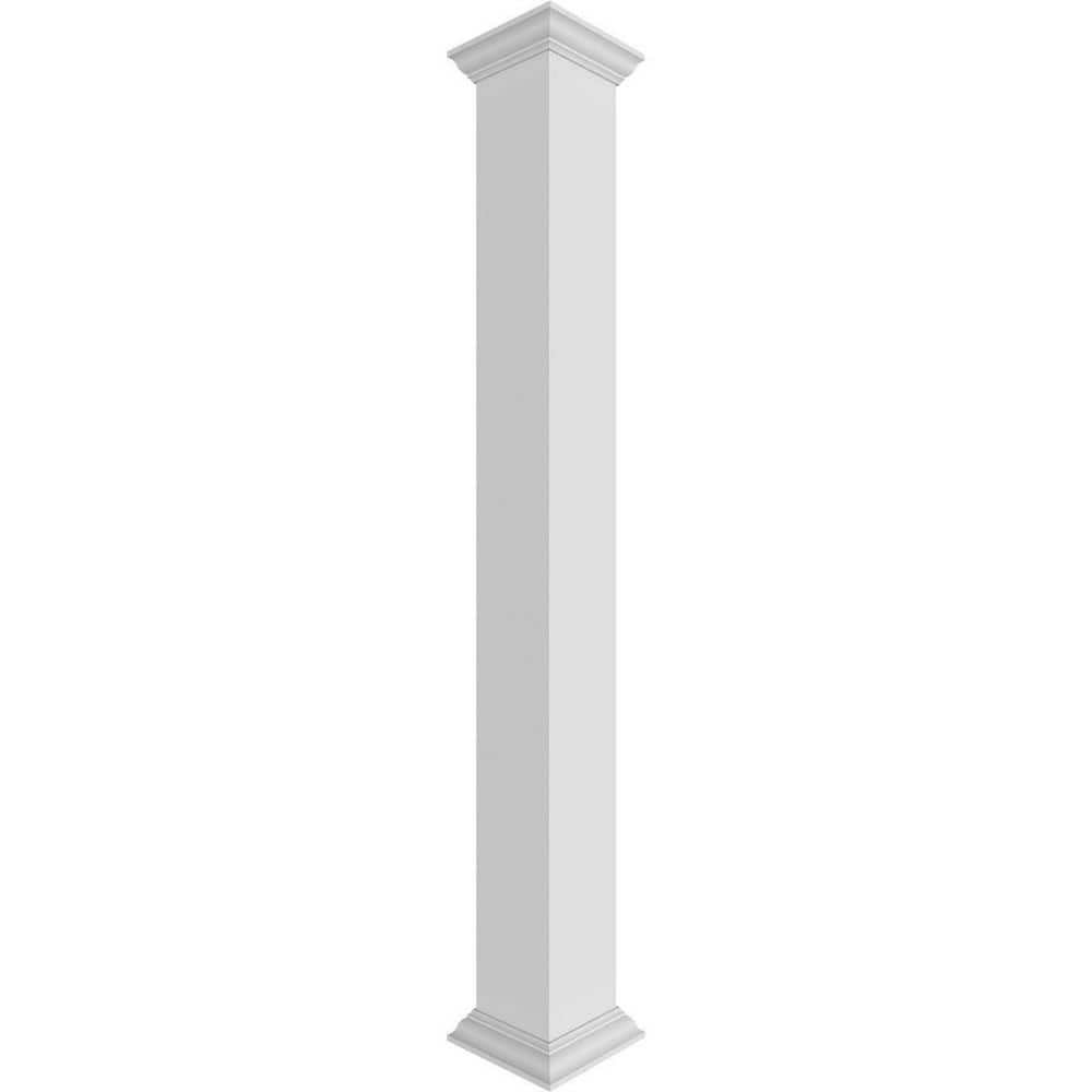Ekena Millwork 11-5/8 in. x 10 ft. Premium Square Non-Tapered, Smooth PVC Column Wrap Kit, Crown Capital and Base