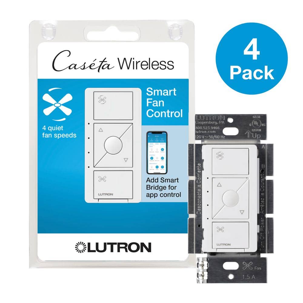 Lutron Caseta Smart Fan Speed Control, for Pull Chain Fans, 1.5-Amp/Single Pole, White (PD-FSQN-WH-R-4) (4-Pack) (1)