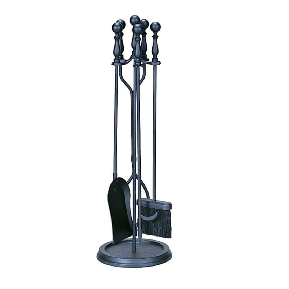 UniFlame 5-Piece Fireplace Tool Set with Ball Handles in Black Finish