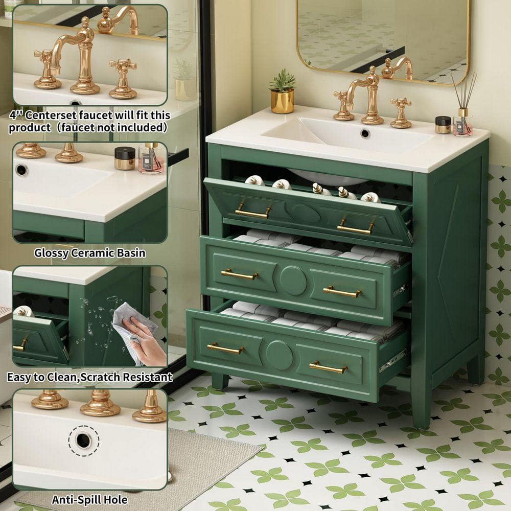 COWLOWN 30 in. W x 18.3 in. D x 34 in. H Bathroom Green Linen Cabinet (3)