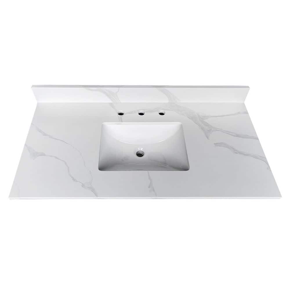 Boosicavelly 43 in. Undermount Sink Basin Quartz Bathroom Sink in White (1)