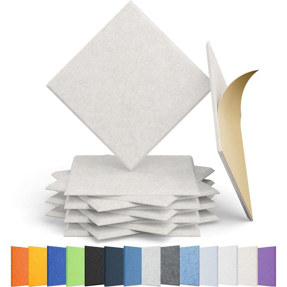 KIWDZFU 12-Pack Self-Adhesive Acoustic Panels, High-Density Soundproof Foam, 0.4" x 11.8" x 11.8", Beige (1)