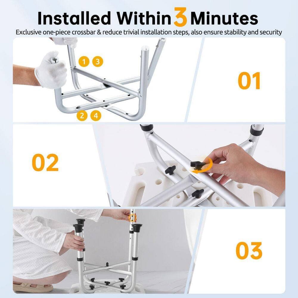 Wudkey Aluminum Shower Stool in White with 5 Adjustable Height, Shower Seat, Shower Chair, Shower Bench for Adults (3)