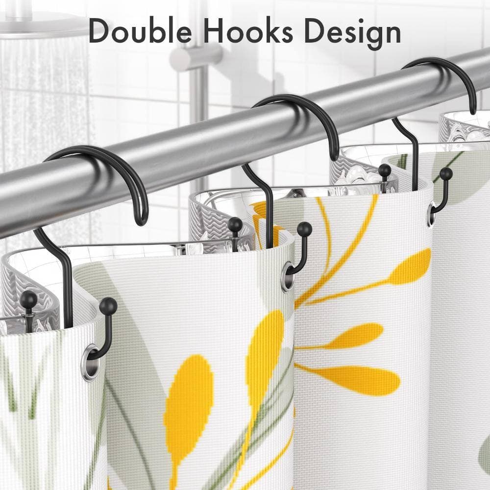 Unbranded 12-Pack Rust-Proof Coated Metal Double Hook Shower Curtain Rings Anti-Drop for Bathroom Rods in Black (3)