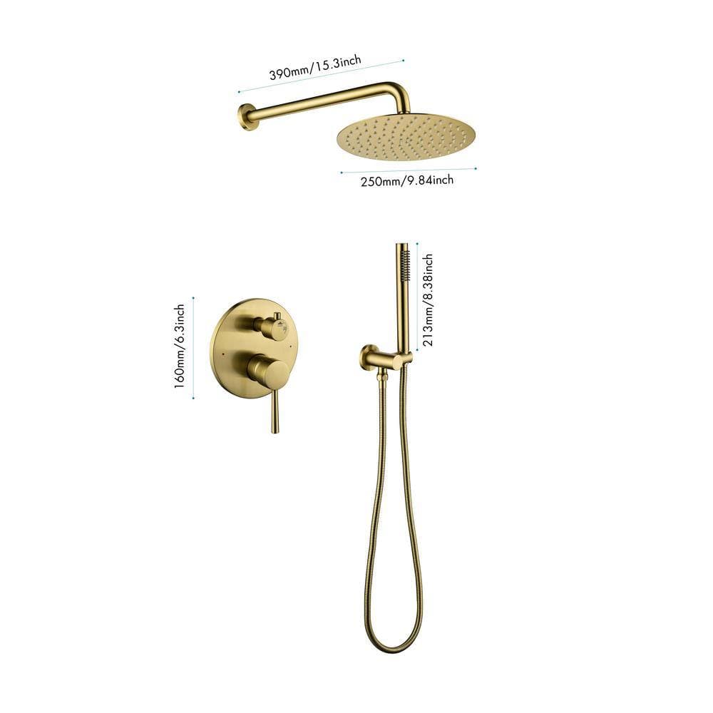 Unbranded 3 -Piece Shower System with Wall Mounted Shower Faucet Set, 2 Way Pressure Balance Shower Valve Kit, Brushed Gold (3)