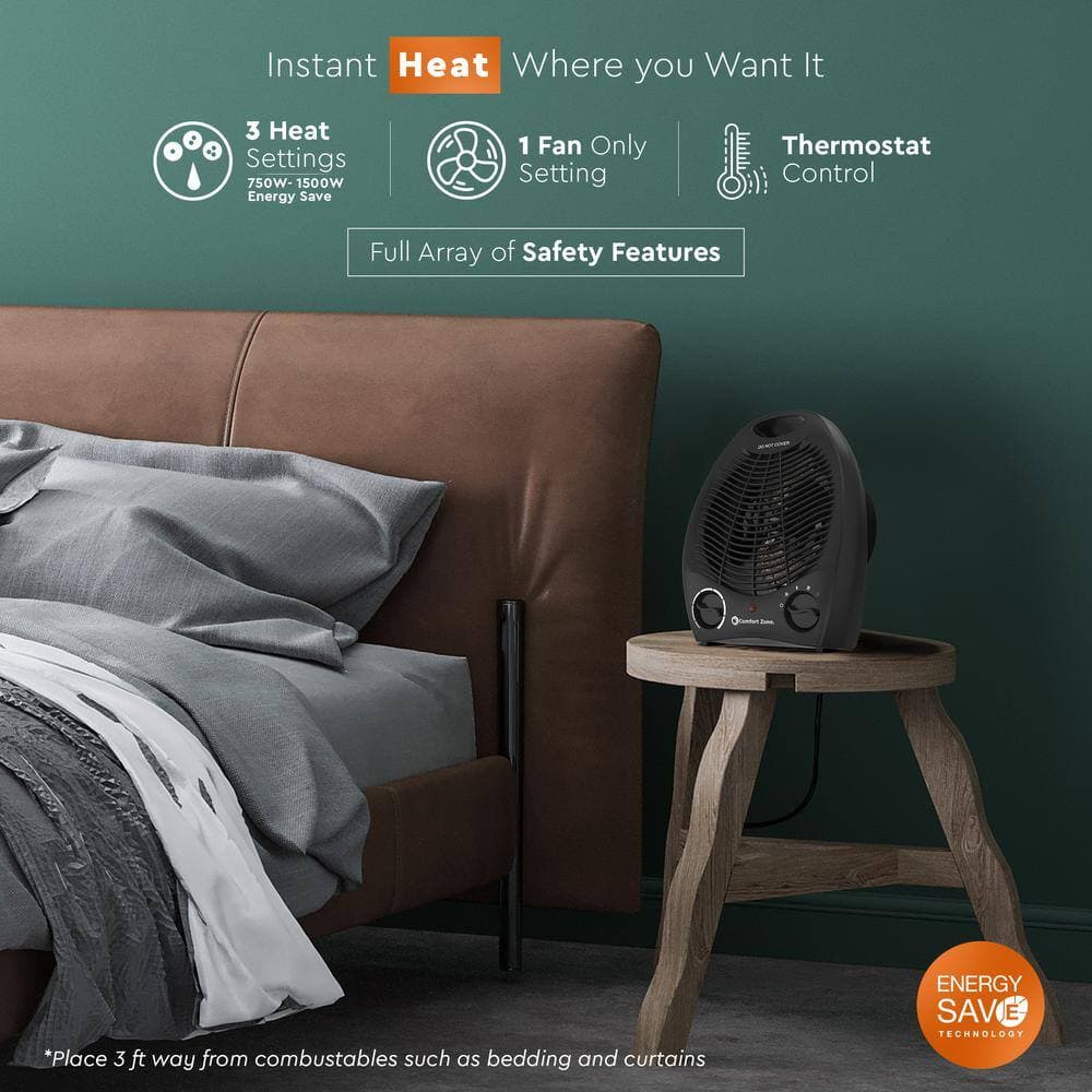 Comfort Zone 1500-Watt Electric Fan Forced Compact Heater and Fan Combo, Black (2)