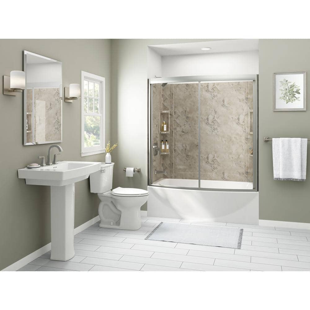 American Standard Ovation 60 in. W x 59 in. H 5-Piece Glue-Up Alcove Acrylic Bathtub Wall surround in Celestial Marble (3)