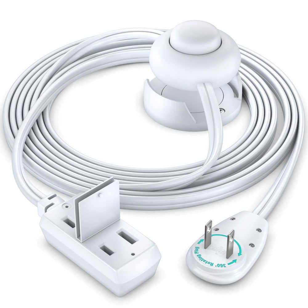 MAXIMM 6 ft. 16 / 2 Light Duty Indoor Extension Cord 360 Rotating Flat Plug Footswitch with Cover and Cradle, 13 Amps, White (1)