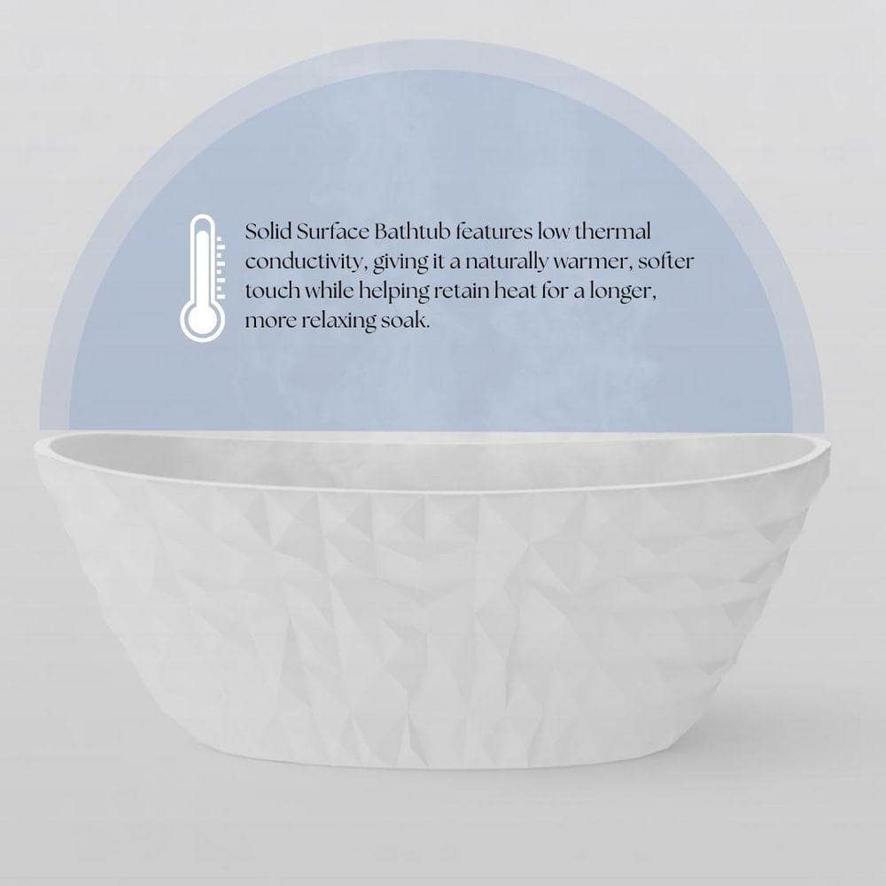 castellousa Knightsbrook 64 in. x 33 in. Solid Surface Stone Resin Soaking Bathtub with Center Drain in Matte White (2)