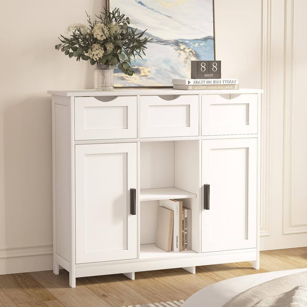 COWLOWN 35.40 in. W x 11.80 in. D x 31.10 in. H White Linen Cabinet with Drawers and Shelves (2)