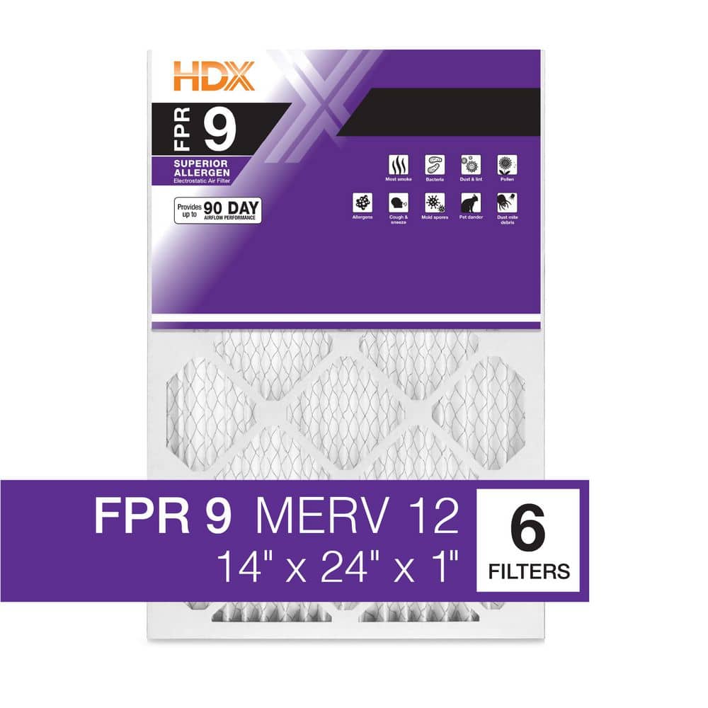 HDX 14 in. x 24 in. x 1 in. Superior Pleated Air Filter FPR 9, MERV 12 (6-Pack)