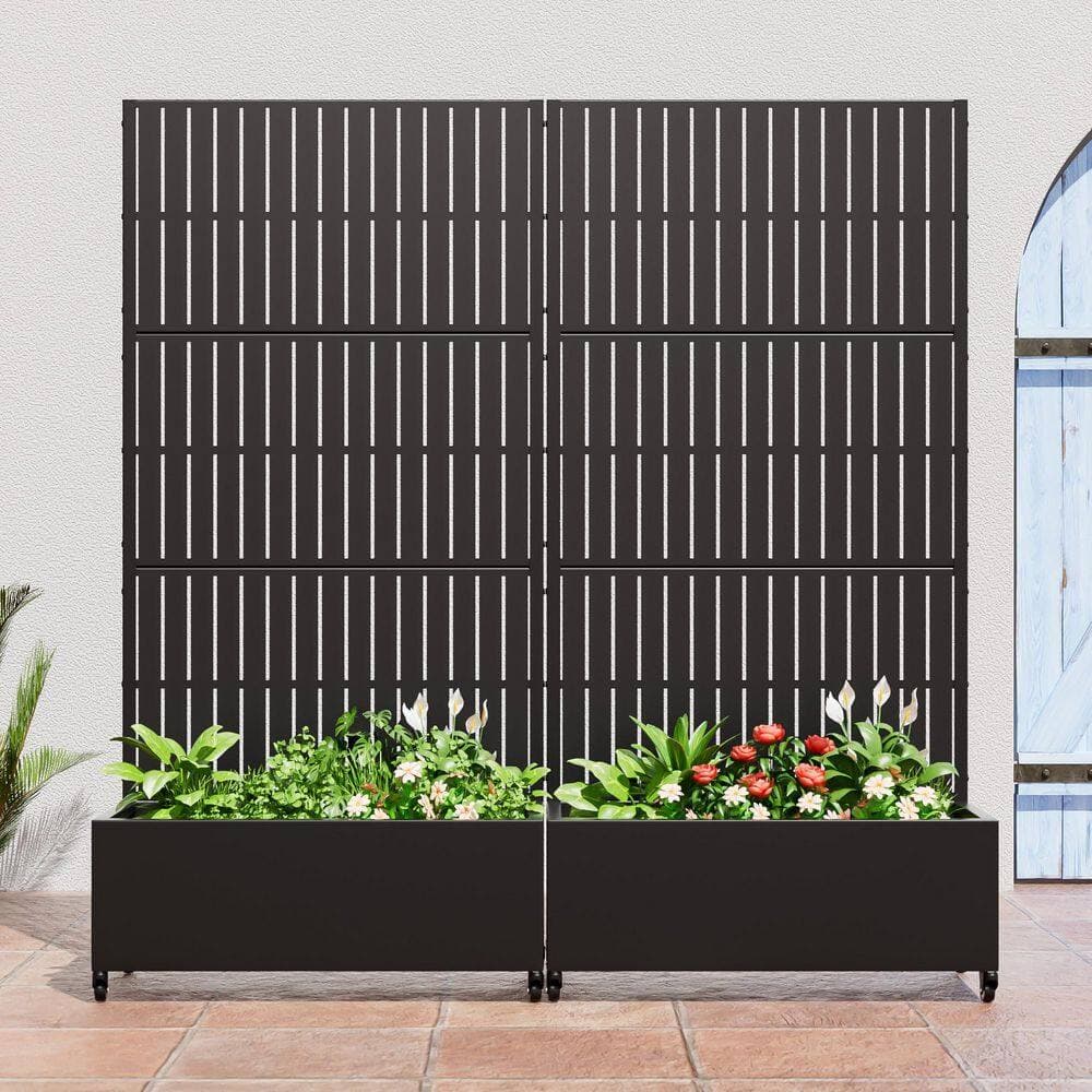 Lumioca 71.37 in. H x 35.1 in. W Black Metal Rectangle Outdoor Raised Garden Bed With Climbing Frame Wall Decor. (3)