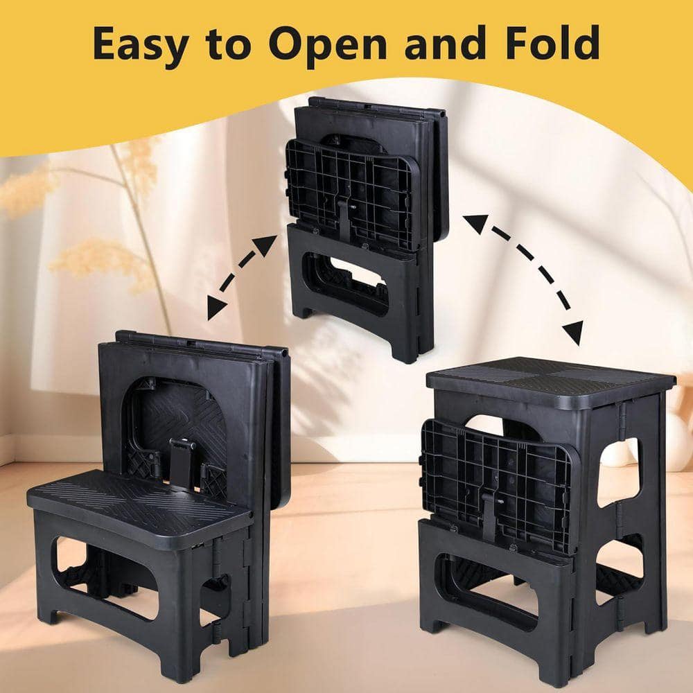 Unbranded 17 in. H Reach 2-Step Plastic Non-Slip Collapsible Step Stool 200 lb. Load Capacity for Kitchen Home Bedroom (3)