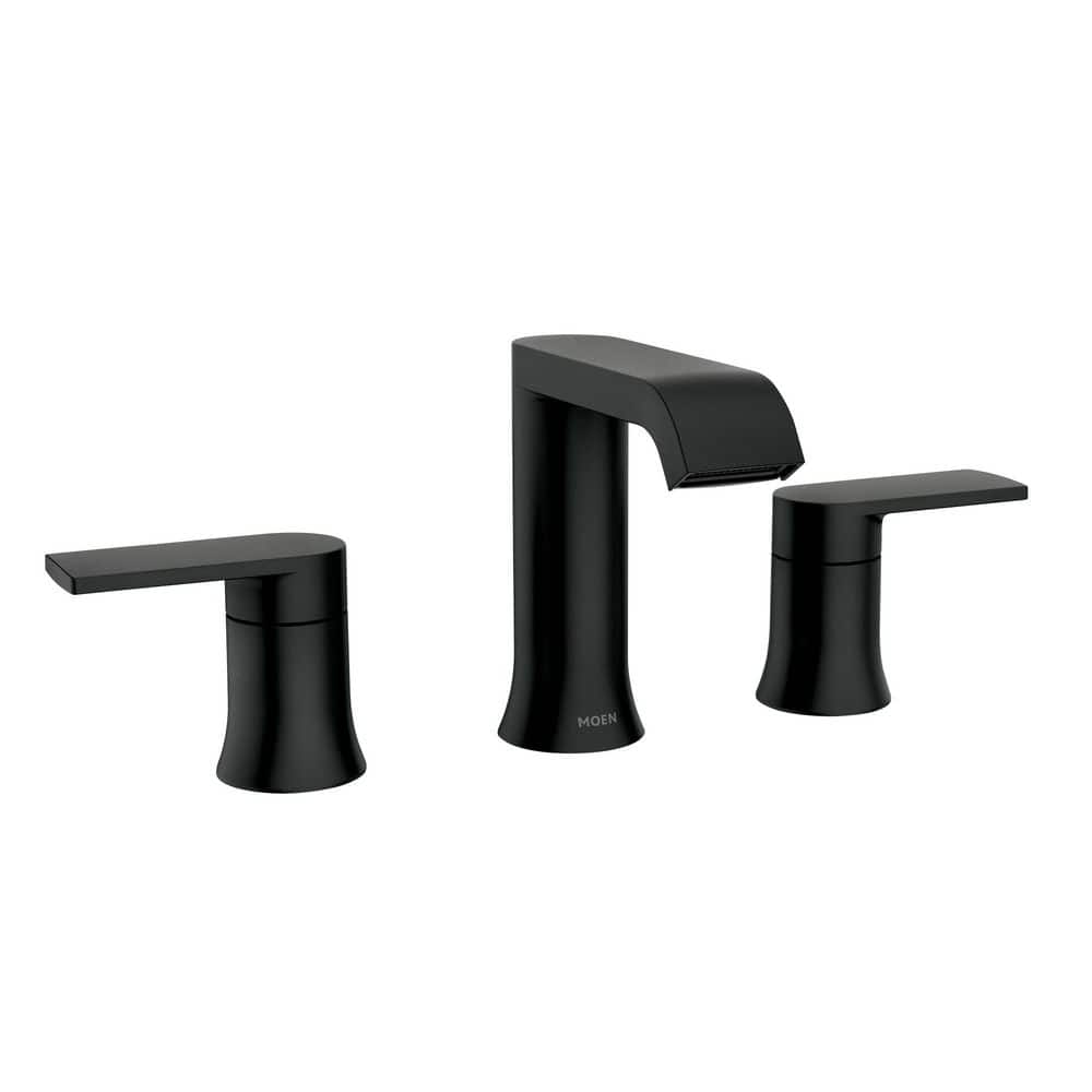 MOEN Genta 8 in. Widespread Double Handle Bathroom Faucet with Drain Kit Included in Matte Black (Valve Included) (3)