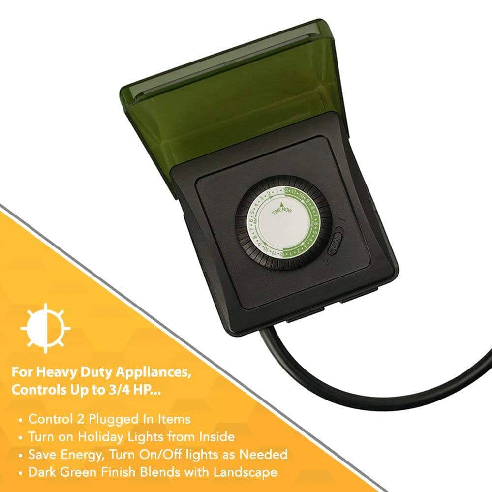 Woods 15-Amp 24-Hour Outdoor Plug-In Heavy-Duty Dual-Outlet Mechanical Timer, Black (3)