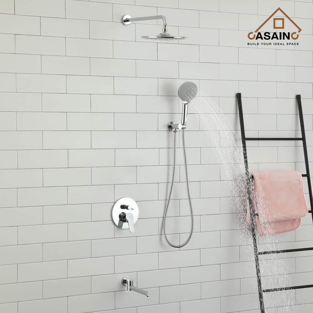 CASAINC Single-Handle 3-Spray with 2.5 GPM 10 in. 3 Functions Tub and Shower Faucet in Chrome l (Valve Included) (3)