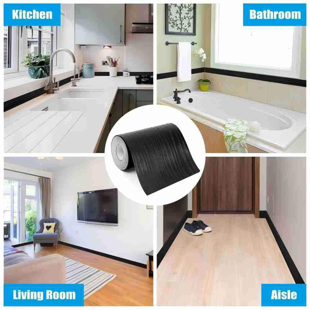 NVNOO 4 in. x 32.6 ft. PVC Waterproof Drywall Wood Grain Wallpaper Border for Bathroom Mirror Wall Decor, Gray (3)