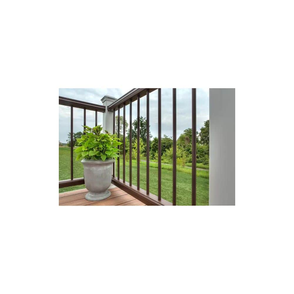 Trex Transcend 8 ft. x 36 in. Vintage Lantern Composite Horizontal Deck Rail Kit with Black Round Aluminum Balusters (2)