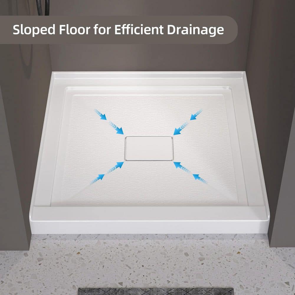 Zeafive Siba 34 in. L 34 in. W Acrylic Single Threshold Alcove Shower Pan Base with Drain Cover Non-Slip (4)