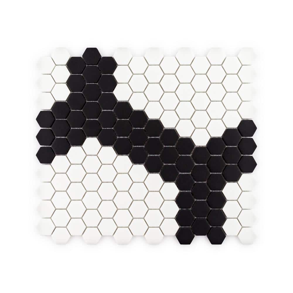Jeffrey Court Madeline White/Black 10 in. x 11.5 in. Hexagon Matte Pressed Glass Mosaic Wall and Floor Tile (7.986 sq. ft./Case)