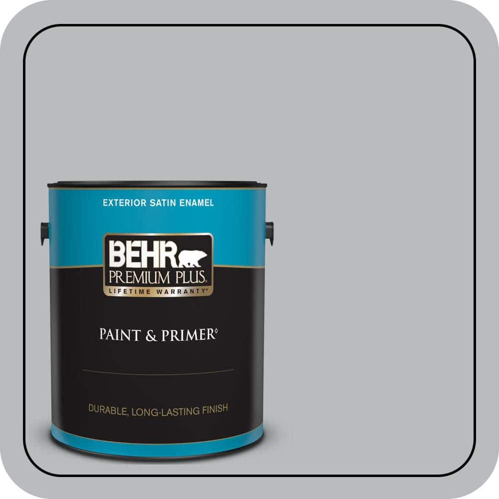 BEHR PREMIUM PLUS 1 gal. #PPU18-05 French Silver Satin Enamel Exterior Paint & Primer
