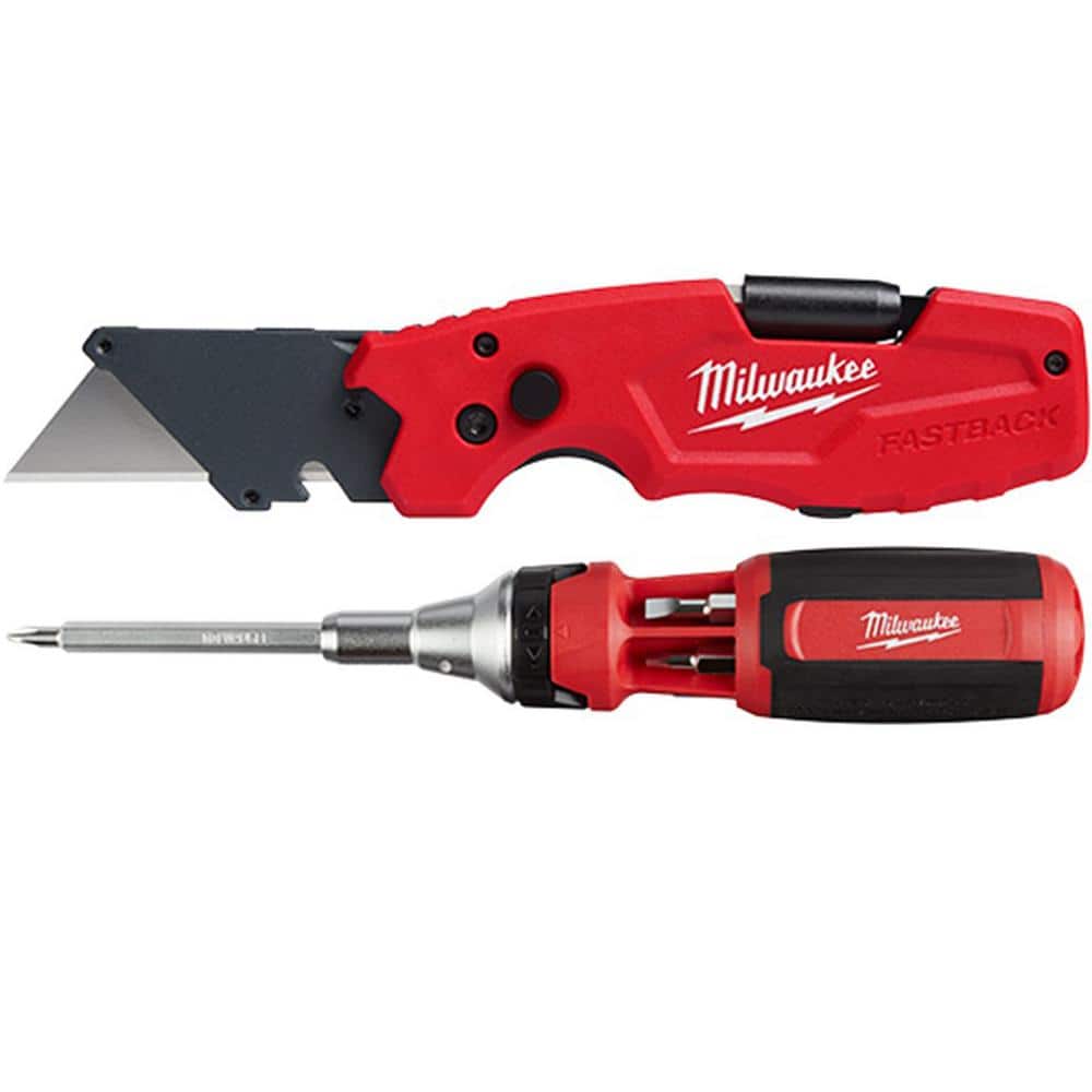 Milwaukee FASTBACK 6-in-1 Folding Utility Knife with 9-in-1 Square Drive Ratcheting Multi-Bit Screwdriver