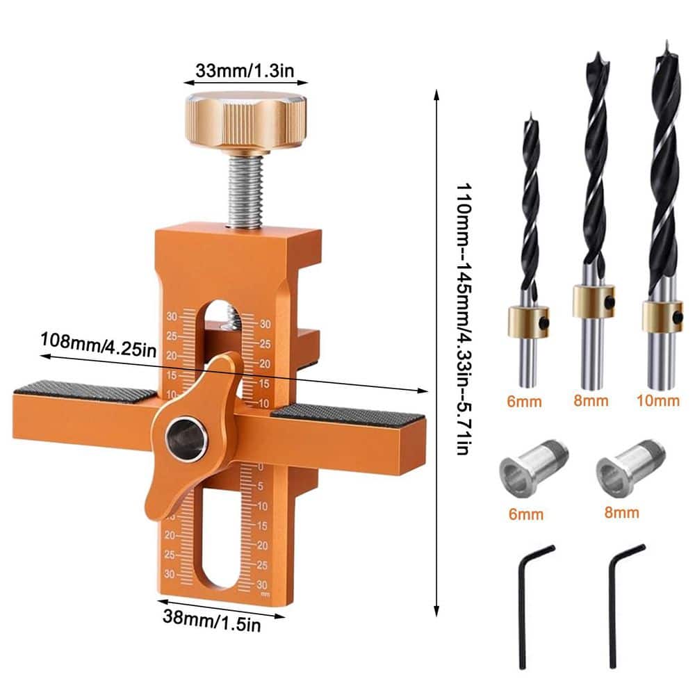 Numhew 1-Pack Orange Aluminium Alloy Cabinet Door Installation Jig Adjustable Positioner Mounting Tool for Cabinet Installation (2)