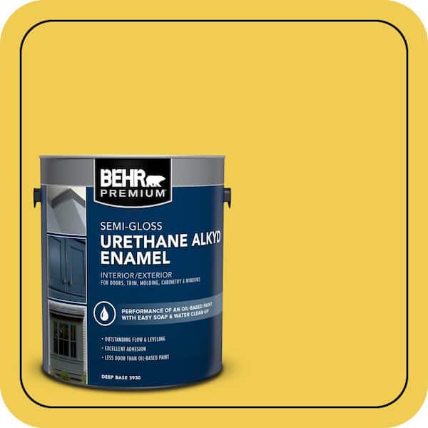 BEHR PREMIUM 1 gal. #P310-6 Radiant Sun Urethane Alkyd Semi-Gloss Enamel Interior/Exterior Paint (2)