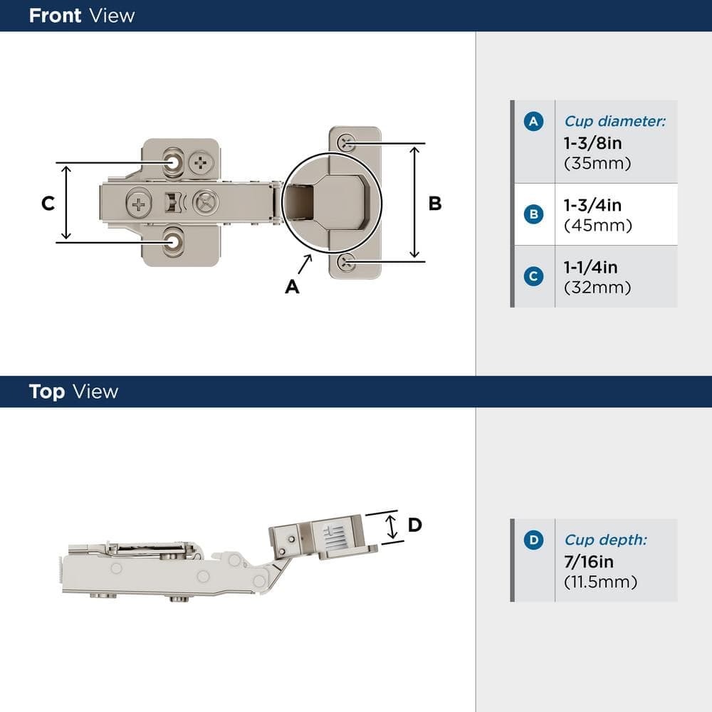 Amerock 2-Pack Nickel Full Overlay Frameless Self Close Euro Concealed Cabinet Hinges (3)