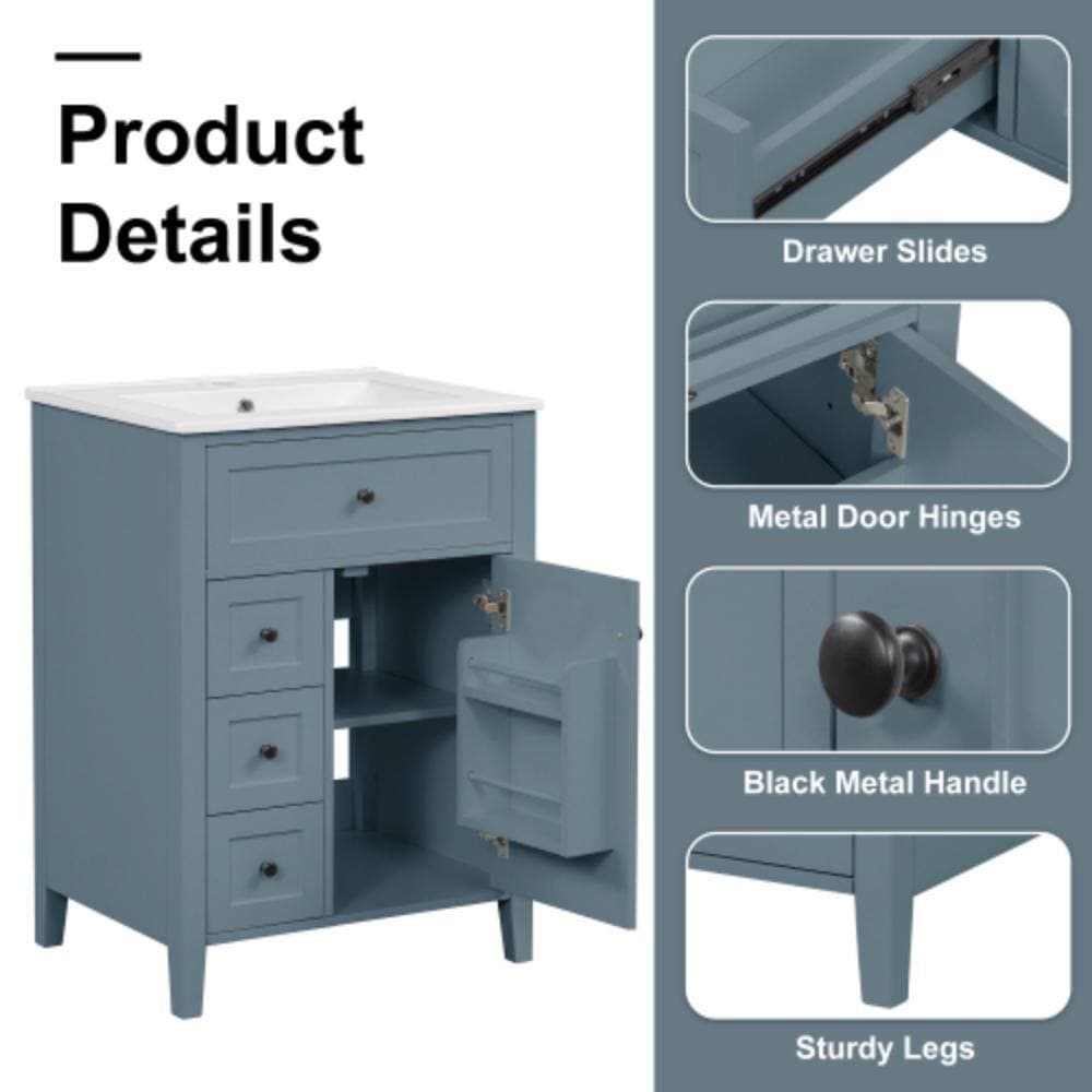 Unbranded 24 in. W x 18.3 in. D x 33.9 in. H Bathroom Blue Linen Cabinet (3)