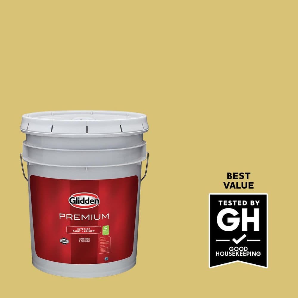 Glidden Premium 5 gal. PPG1109-4 Citrus Yellow Flat Interior Latex Paint