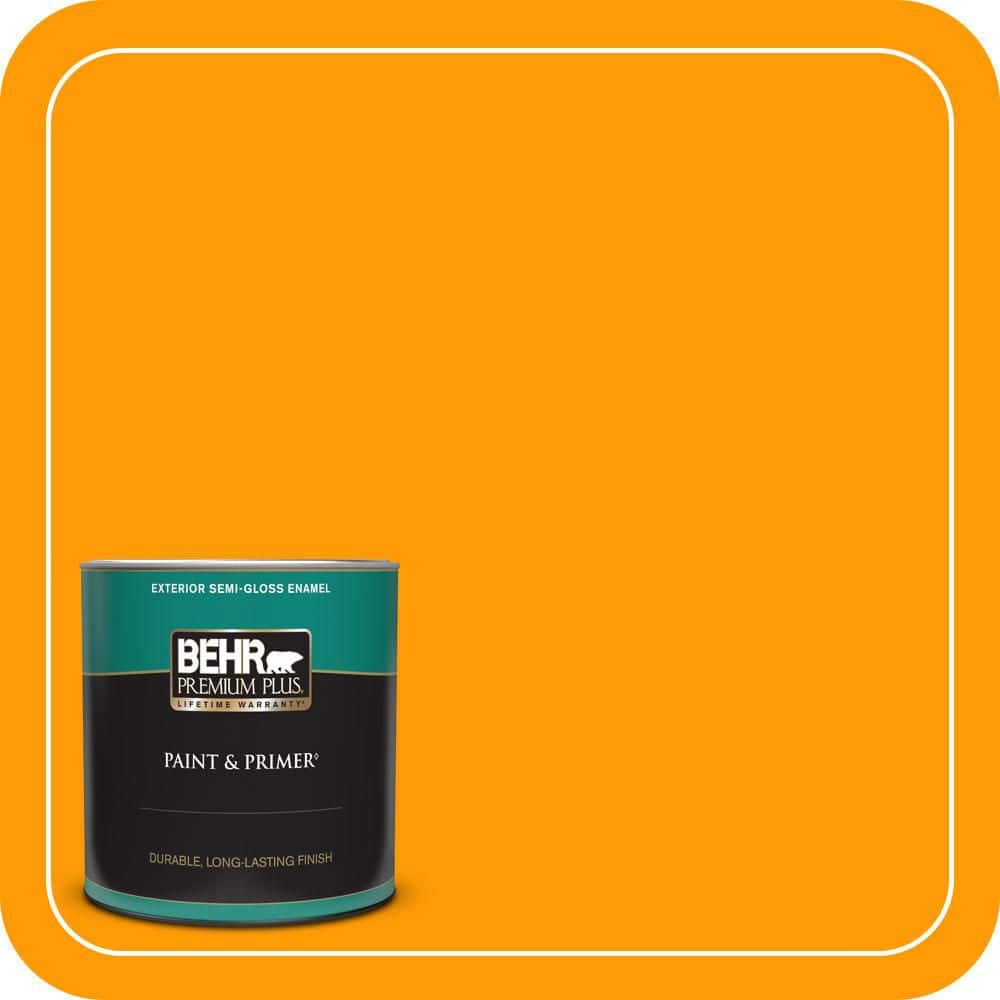 BEHR PREMIUM PLUS 1 qt. #S-G-320 Atomic Tangerine Semi-Gloss Enamel Exterior Paint & Primer