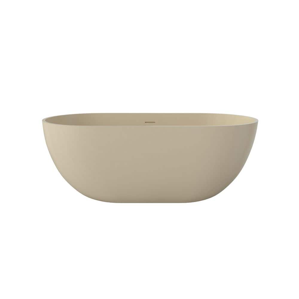SJ STAR&JANE Kylie 59 in. x 29 in. Stone Resin Freestanding Bathtub Solid Surface Soaking Tub in Milk-Coffee (1)