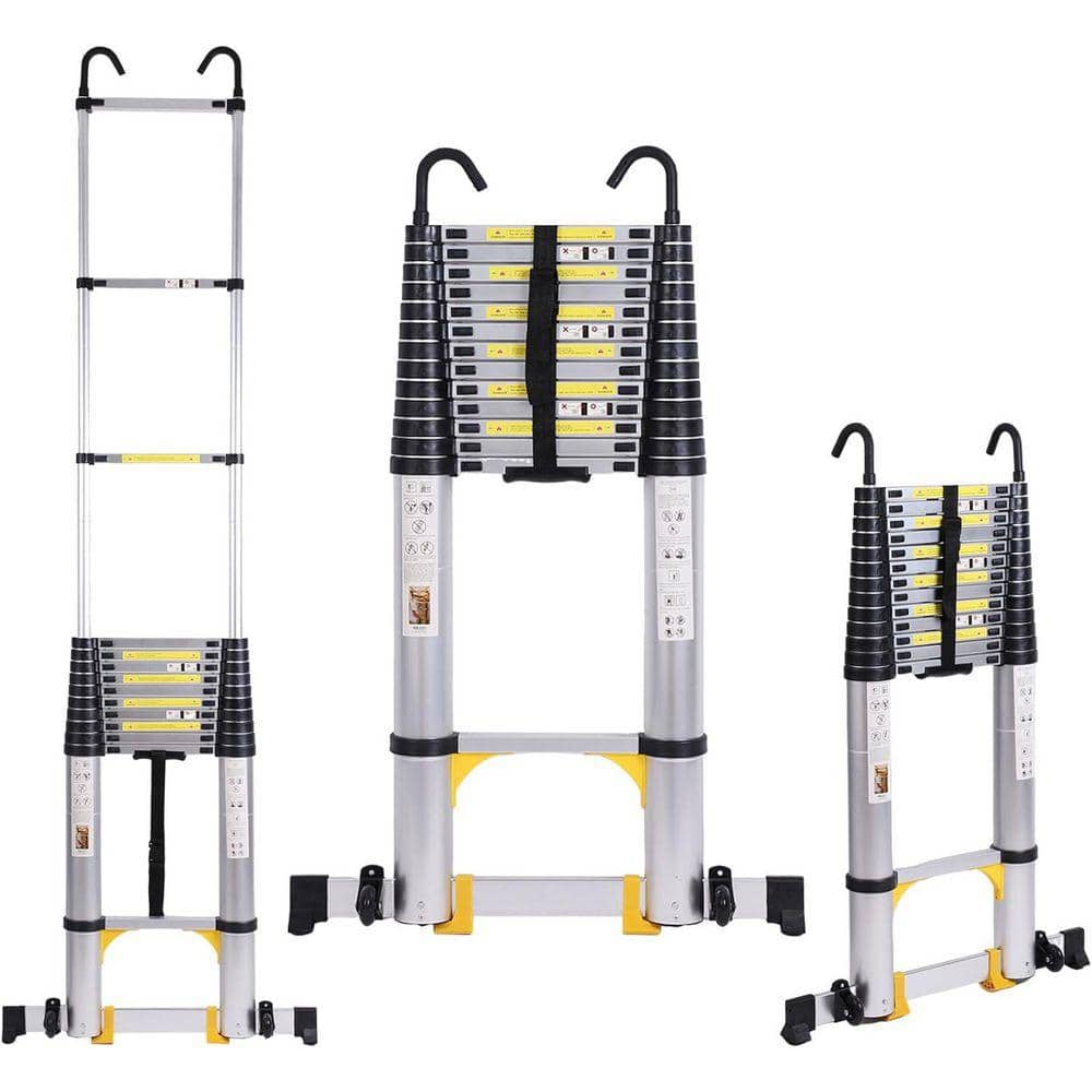 KIWDZFU 17.7 ft. Aluminum Lightweight Telescoping Extension Ladder w/ Locking Mechanism Heavy Duty Collapsible for 330 lbs. Load