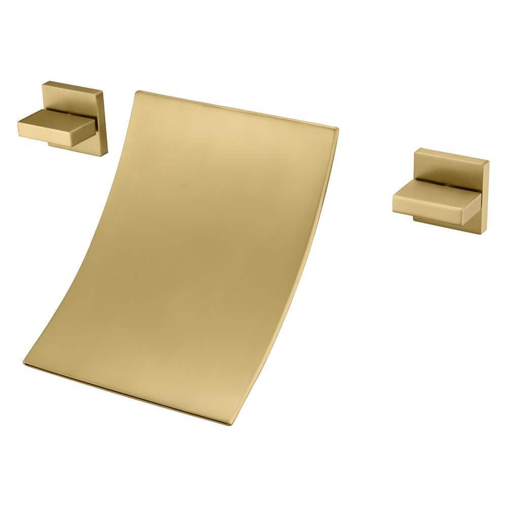 SUMERAIN Modern 2-Handle Wall Mounted Roman Tub Faucet with Waterfall Spout in Brushed Gold (1)