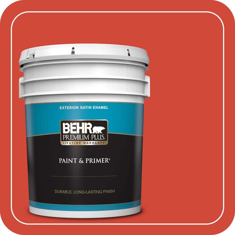 BEHR PREMIUM PLUS 5 gal. #P180-7 Top Tomato Satin Enamel Exterior Paint & Primer
