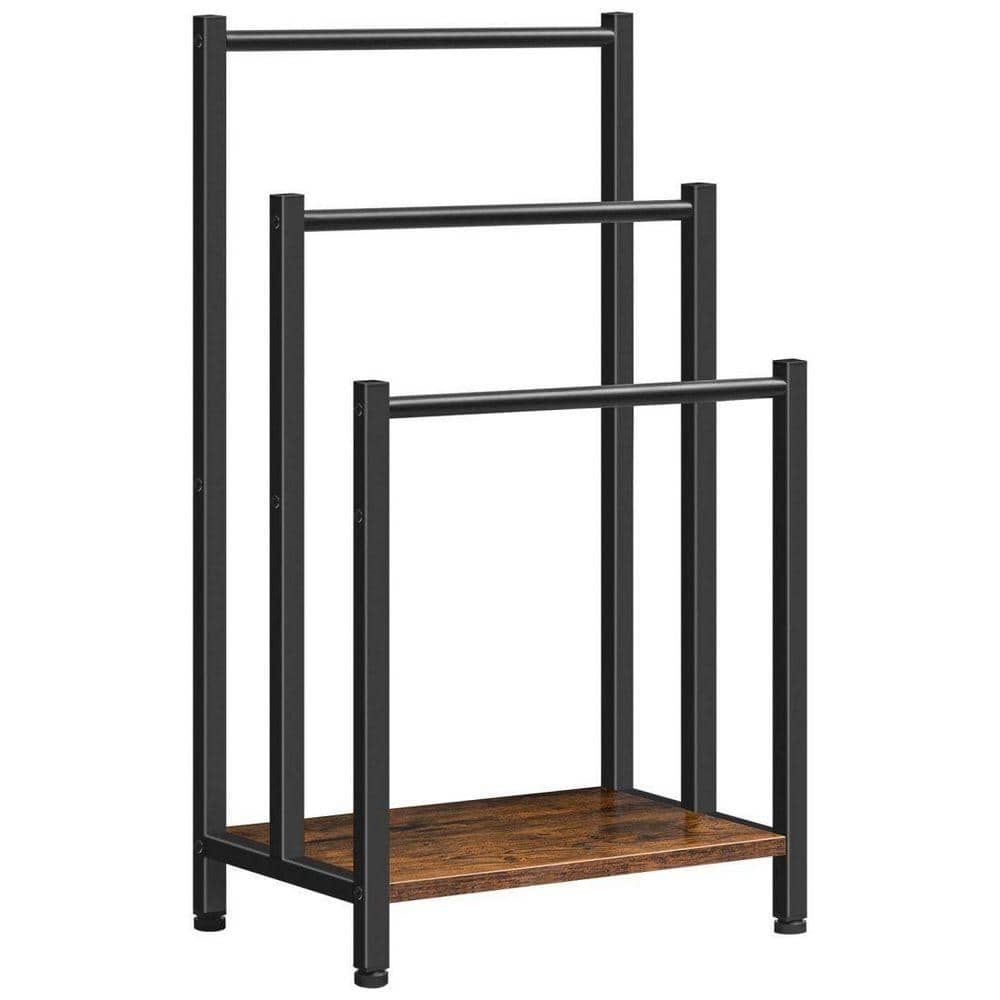 Dracelo 3 Tier Freestanding Black Metal Bathroom Towel Bar Rack with Storage Shelf
