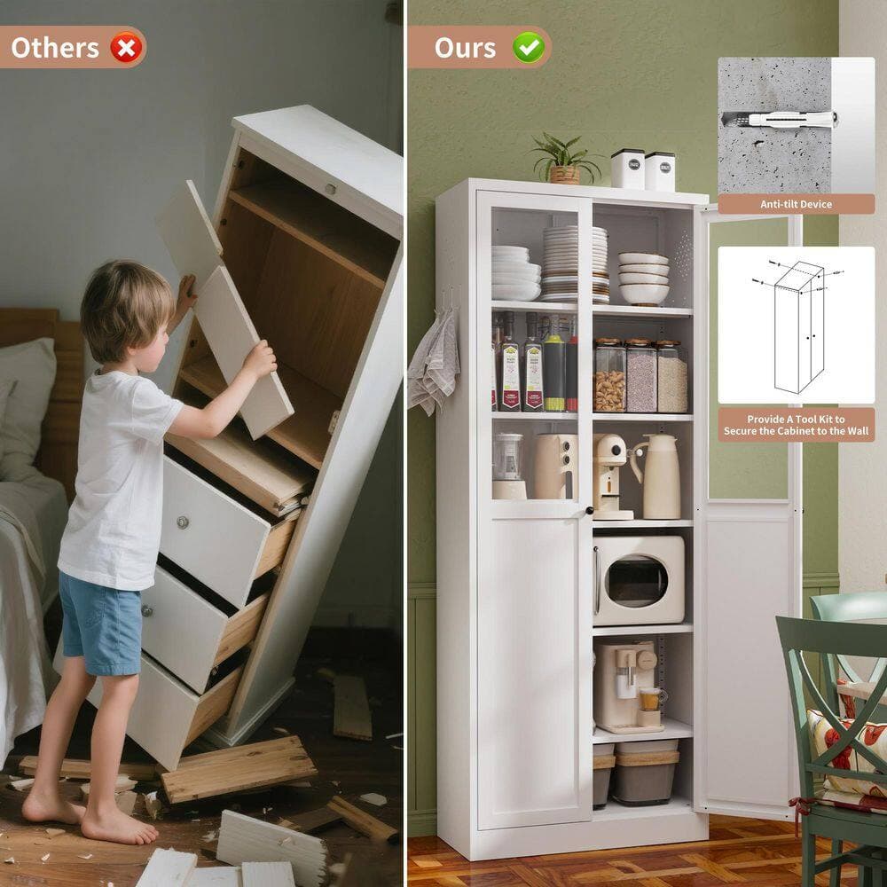COWLOWN 27.56 in. W x 13.78 in. D x 72 in. H White Linen Cabinet Kitchen Pantry with Doors and Adjustable Shelves (2)