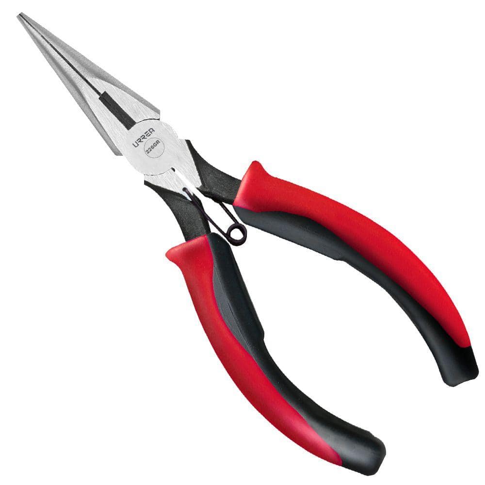 URREA 6-3/4 in. Long Side Cutting Long-Nose Pliers With Spring and Rubber Grip