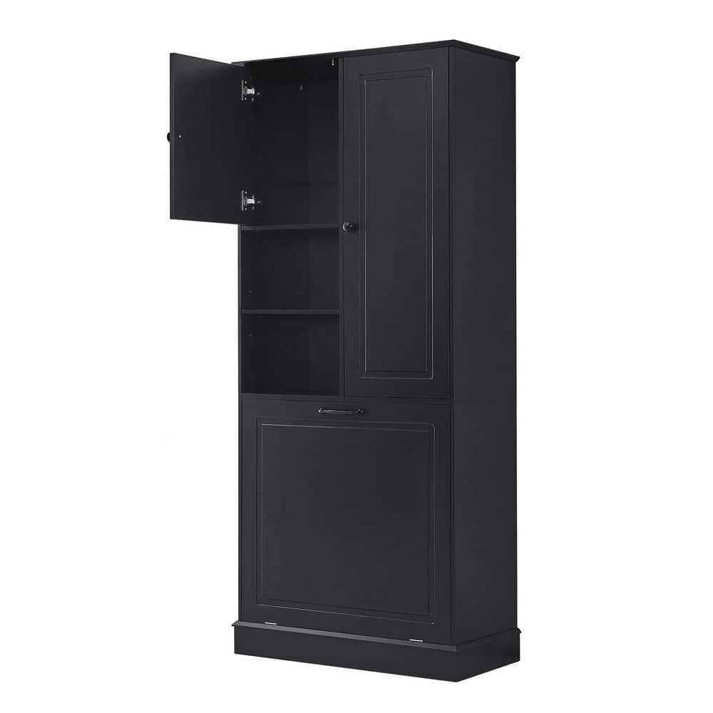 Unbranded 29.9 in. W x 14.2 in. D x 67.7 in. H Black Linen Cabinet with Adjustable Shelves (1)