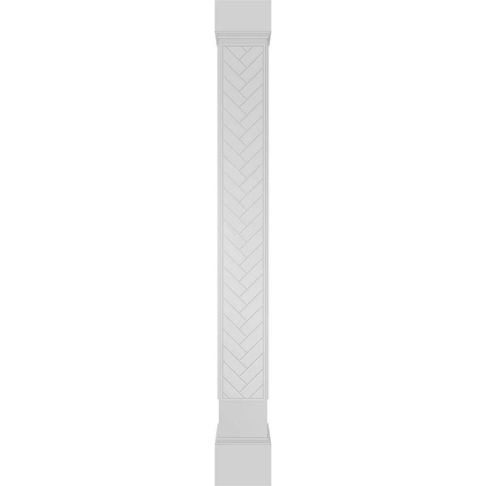 Ekena Millwork 11-5/8 in. x 8 ft. Premium Square Non-Tapered Herringbone Modern Fretwork PVC Column Wrap Kit w/Mission Capital and Base (2)
