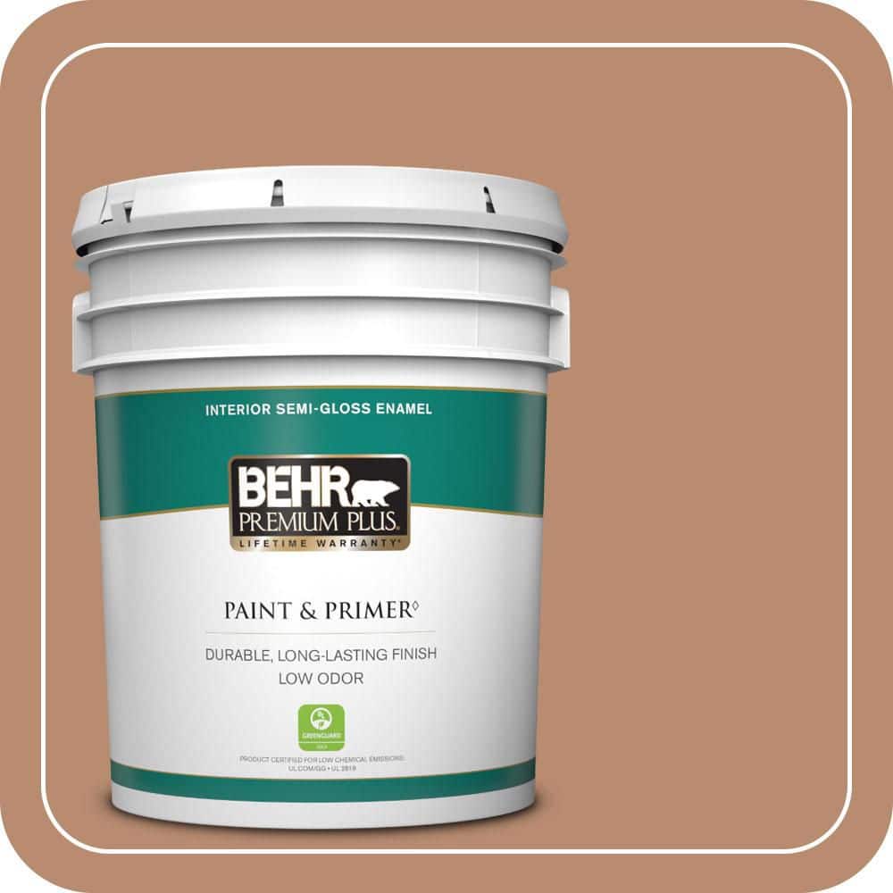 BEHR PREMIUM PLUS 5 gal. #QE-12 Dune Drift Semi-Gloss Enamel Low Odor Interior Paint & Primer