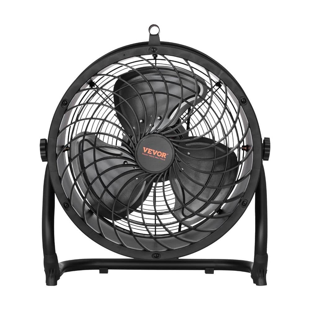 VEVOR Floor Fan 3-Speeds High Velocity Heavy Duty 14 in. Fan 2520 CFM Adjustable Tilt 23.62 ft. /sec Airflow Metal Fan Black (1)