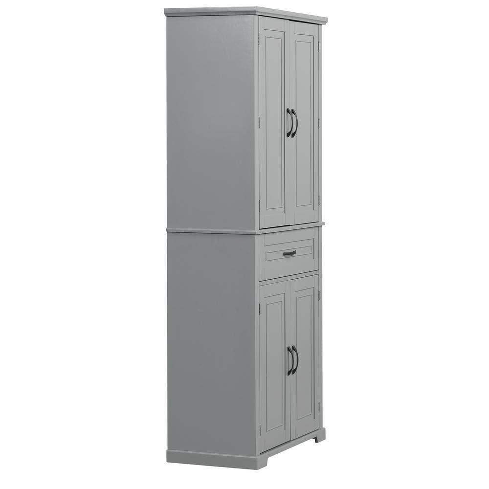 Tatahance 29.9 in. W x 15.7 in. D x 72.2 in. H Gray Freestanding Linen Cabinet with Storage Rack and Adjustable Shelve (3)