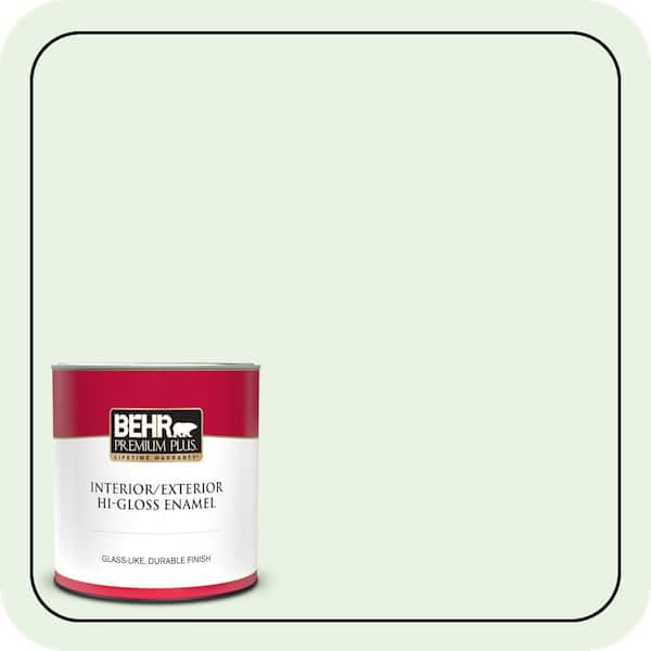 BEHR PREMIUM PLUS 1 qt. #450C-1 Dinner Mint Hi-Gloss Enamel Interior/Exterior Paint & Primer (2)