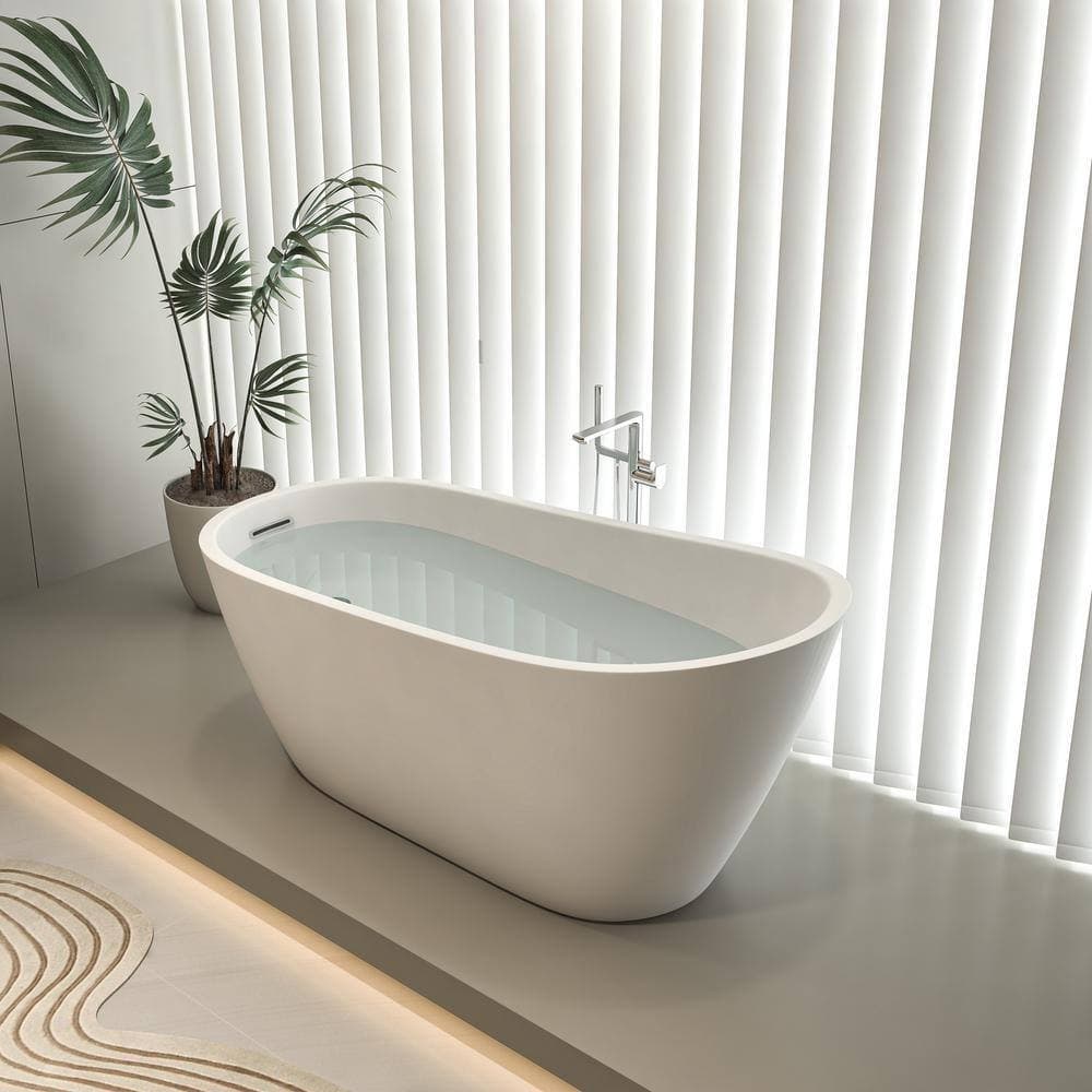 Unbranded 67 in. x 31 in. Acrylic Freestanding Soaking Bathtub with Overflow in White (3)