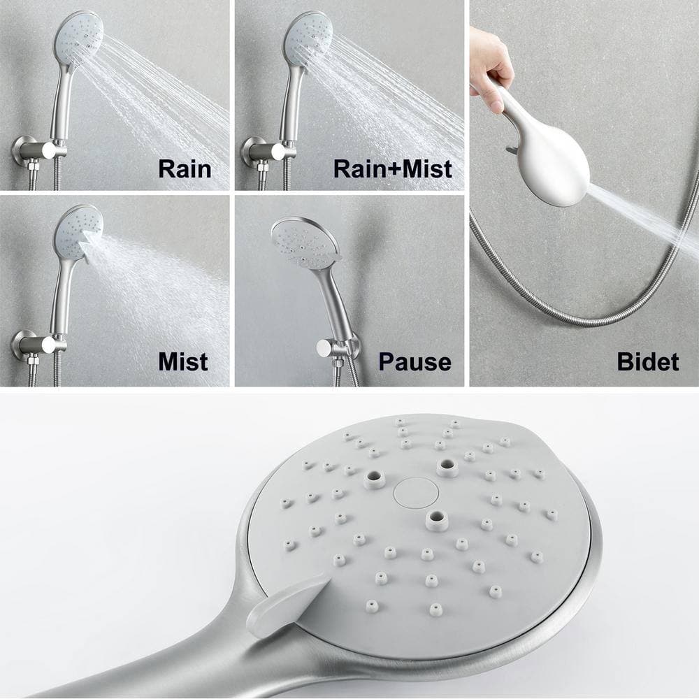 Satico Single Handle 1.8 GPM 5-Spray High Pressure Shower Faucet with 10 in. Rain Shower Head in Brushed Nickel (3)