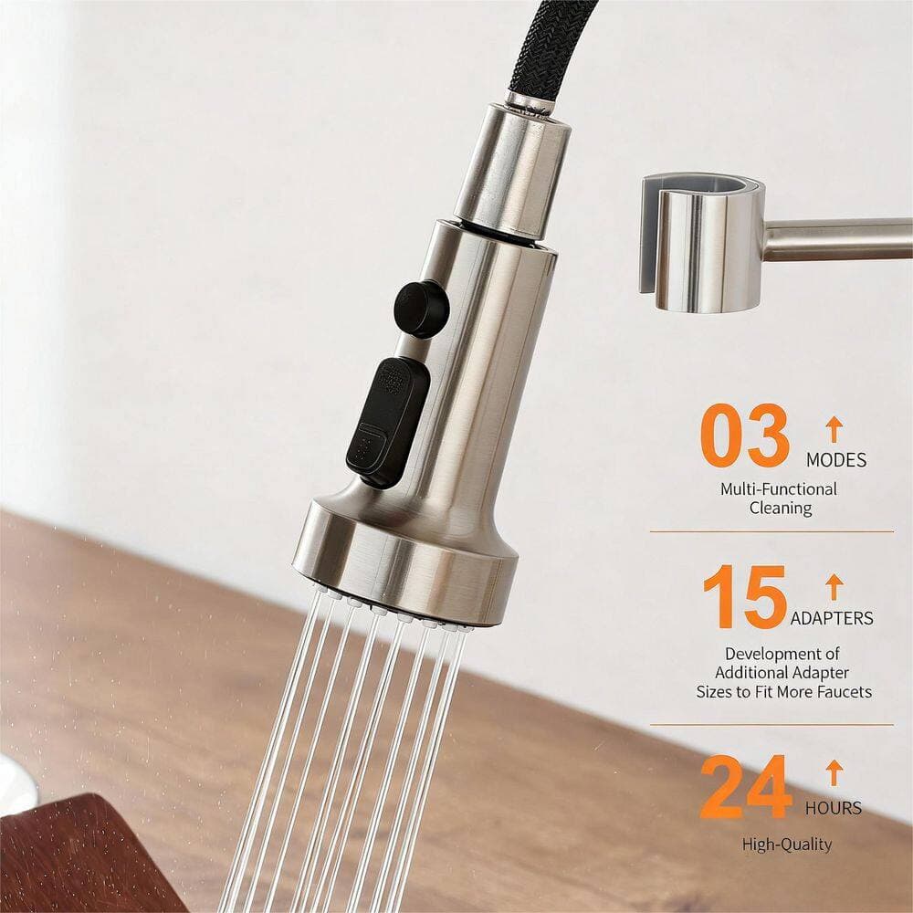 Wudkey 1-Piece Pull Down Spray Head Replacement, 3 Function Pull Out Faucet Spray Nozzle in Brushed Nickel (2)